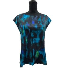 Tahari  Womens SP Top Sleeveless Multi Colored Blouse Zipper Round Neck
